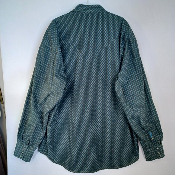Stetson Mens Pearl Snap Western Shirt Green Blue Cotton Small Print size XL - Picture 6 of 11